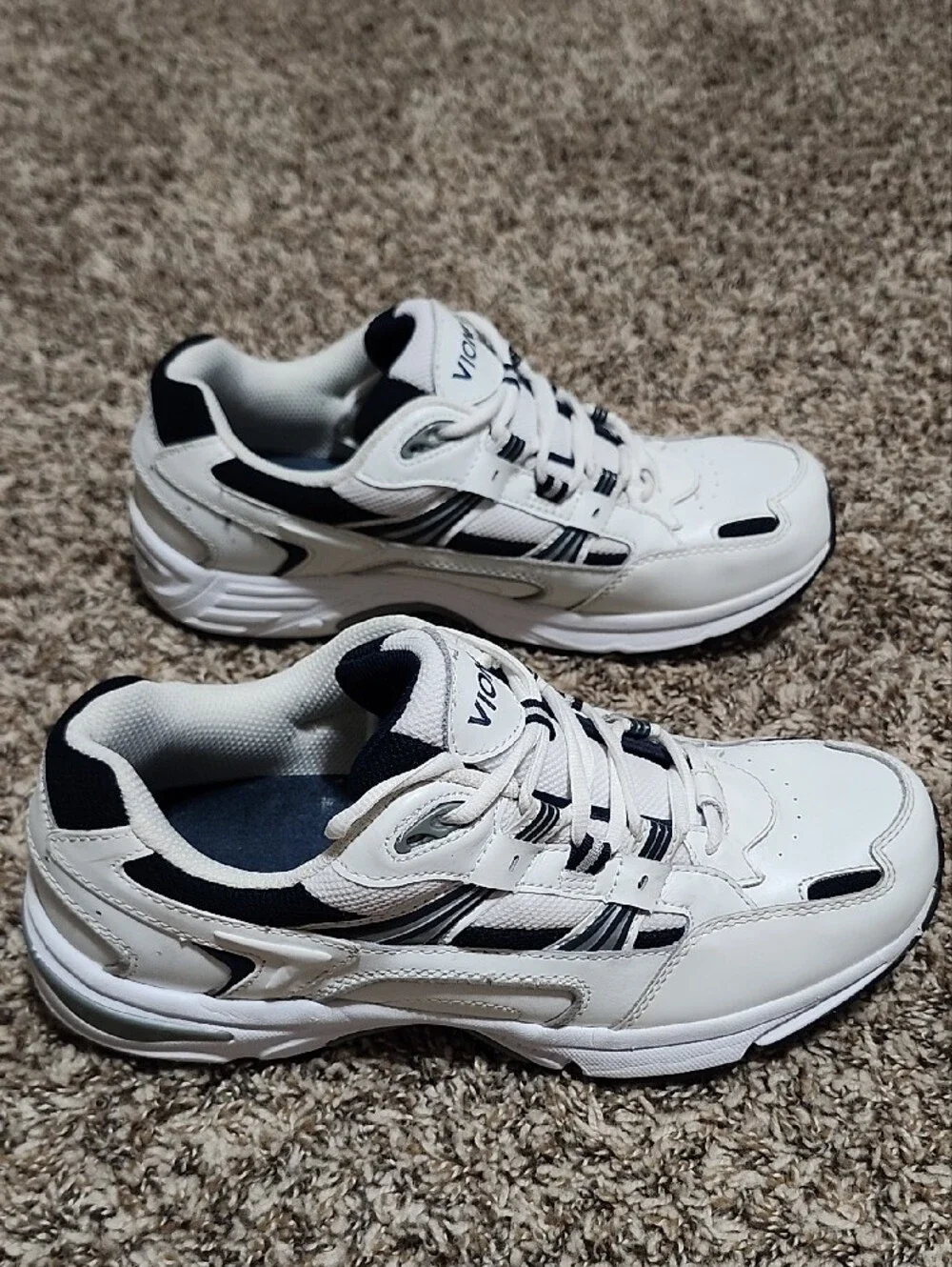 Vionic Men’s Classic Walker Leather Orthotic Sneakers White Navy Comfort Size 11